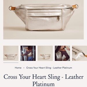 Parker Thatch Cross Your Heart Sling Platinum Leather w/ pink/red striped strap